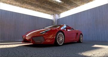 sporty red lamborghini in the parking lot