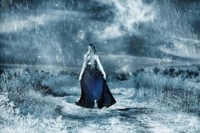 winter woman magic rain