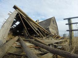 destroyed wooden building