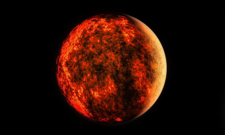 orange big planet in the dark