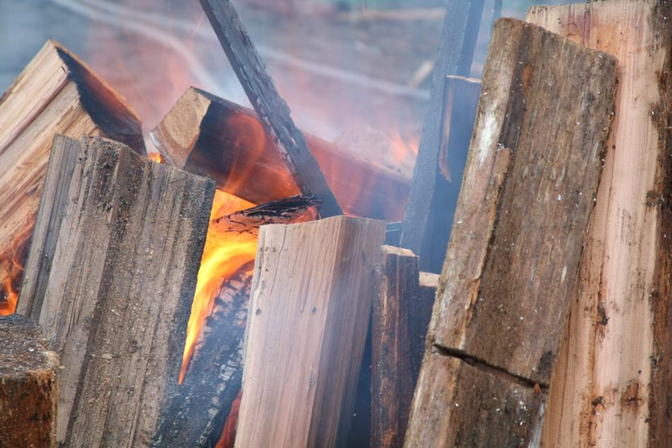 wooden beams in the fire