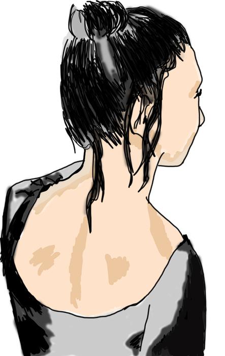 woman grey timid sad sketch