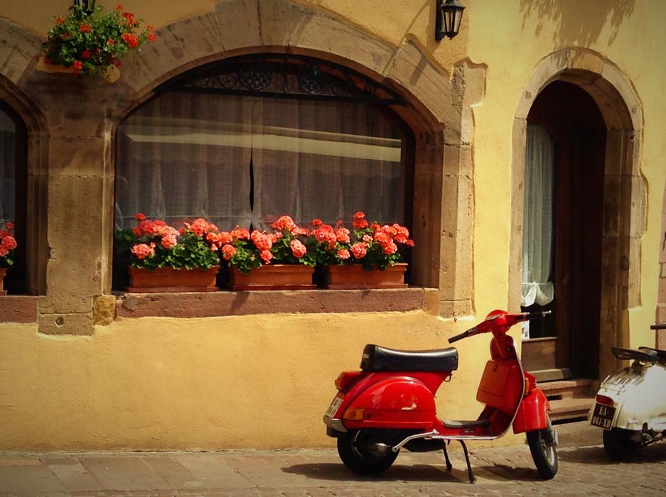 French Window Red Scooter Old