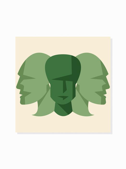 green tiles faces geometric shades
