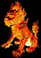 drawing of a fire lion on a black background