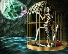 caged gold woman sexy moon night
