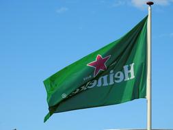 green flag with an inscription on the sky background