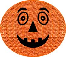 embroidered pumpkin face on a white background