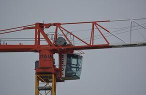 Red and yellow crane with the cabin