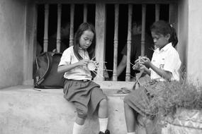 monochrome photo of Creativity School Kids