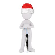 Model of a man with an umbrella and a hat on his head