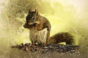 photo of a squirrel with a nut in the forest