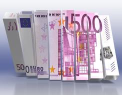 Close-up of the colorful "500" Euro banknote with figures, clipart