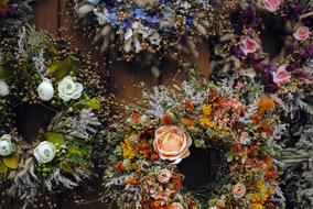beautiful wreaths on the wall