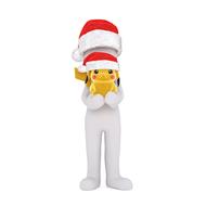 man is holding a pikachu in a christmas hat
