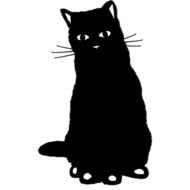 Black and white drawing of the cat, at white background, clipart