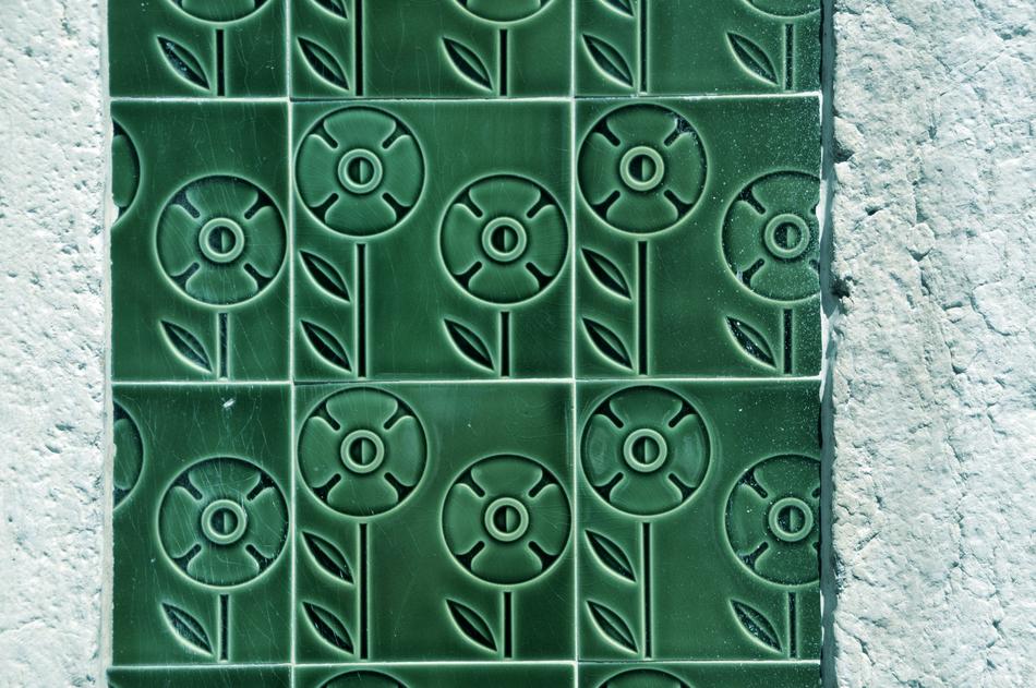 green window glass with a pattern