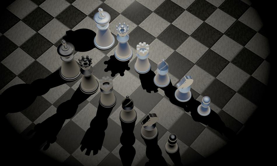 Chessboard with white and black pieces