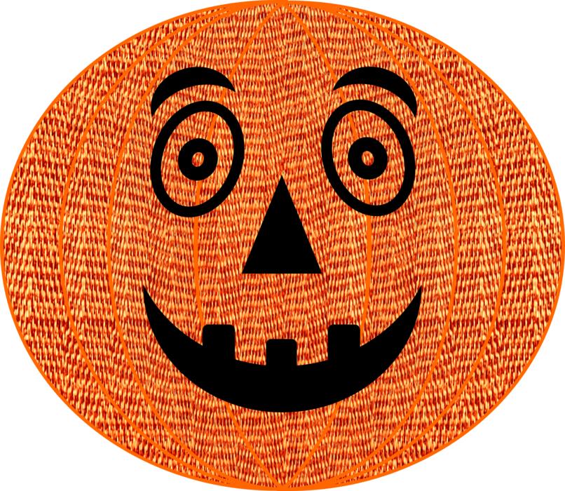 embroidered pumpkin face on a white background