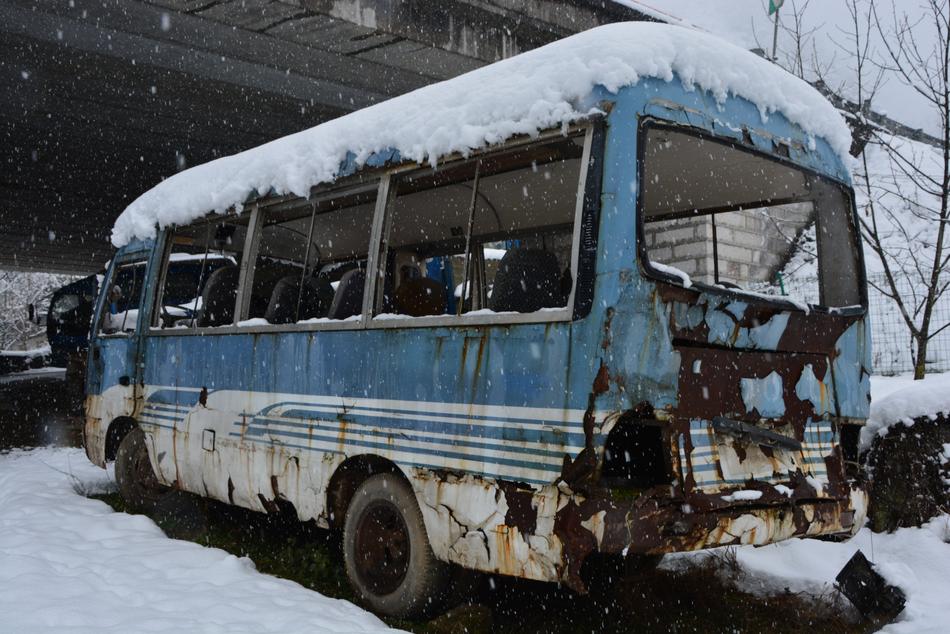 old bus in the snow
