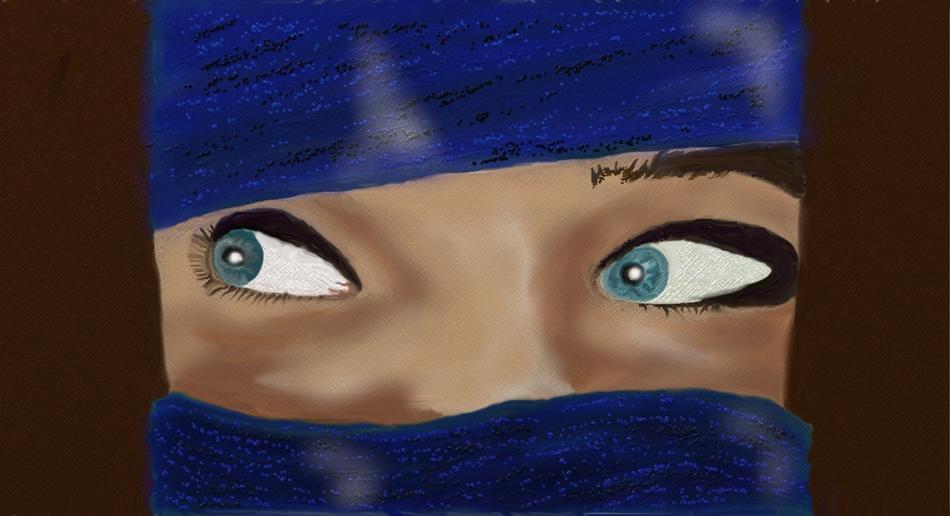 veiling eyes woman face view