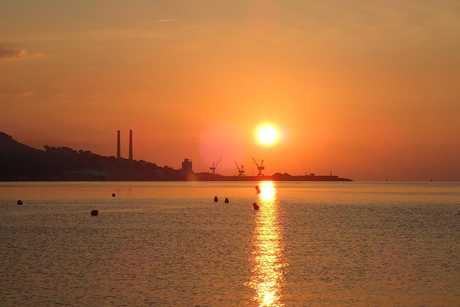 sunset at the port of ships