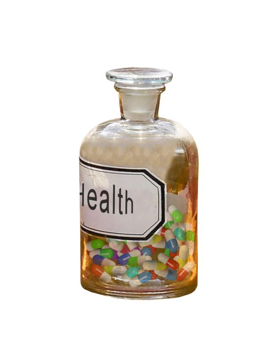 medical drug in a glass jar on white