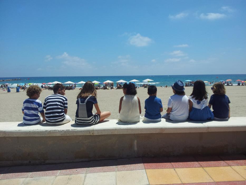 vacationing children by the sea