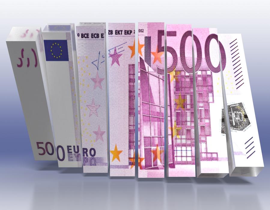 Close-up of the colorful '500' Euro banknote with figures, clipart