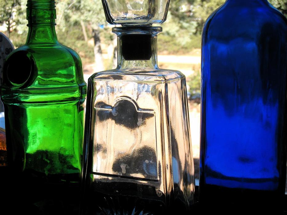 colored glass jars on the table