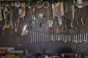 old construction tools on the table