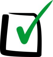 Green check in the black box, at white background, clipart