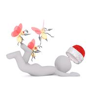 hornets attacking person in santa hat, abstract 3d render