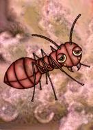 drawn ant on bubbles background