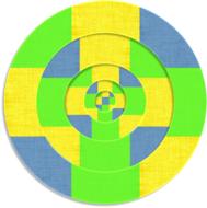 round pattern in yellow, denim and lime colors