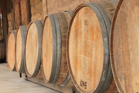 wooden barrels with wine