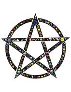 star in a circle with colored patterns