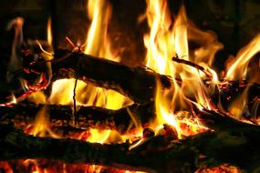 Close-up of the beautiful fireplace with burning wood