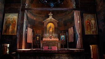 Colorful and beautiful altar in interior of the Khor Virap Church in Armenia