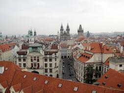 panoramic view of old Prague on a cloudy day