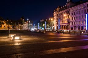 evening city in bright lights