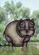 picture of cartoon hippo on glass