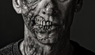 Zombie, ugly male face, makeup for day of the dead