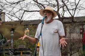 street performer near the microphone in Berkeley