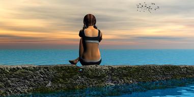 girl by the sea as rendering