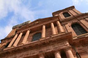 portico of Sandstone Building, low angle view