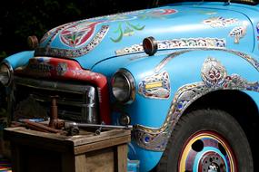 blue vintage car old