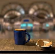 blue cup with dessert