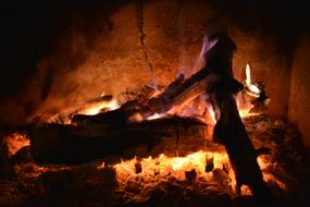 close-up of the flame in the fireplace