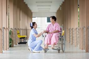 Happy granny with a girl in the hospital